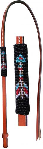 Showman 4ft Leather over &amp; under whip with arrow design beaded overlay